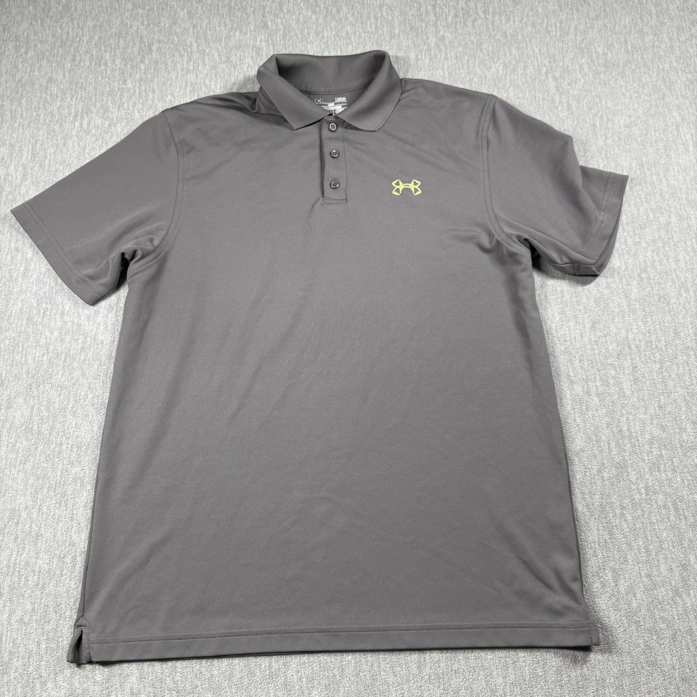 Under Armour Polo Mens L Gray Heatgear Loose Fit Short Sleeve Golf Athletic Shir